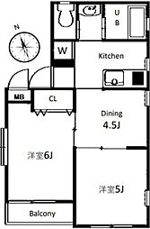 ラロット駒込 2階2DKの間取り