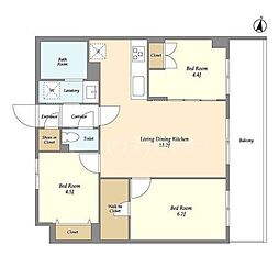 メゾンドオンディーヌ 3階3LDKの間取り