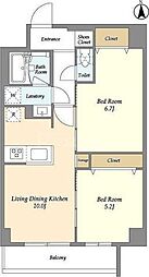 グランカーサ尾久 1階2LDKの間取り