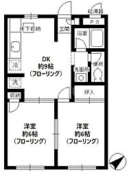 サニーヒルＧ 2階2DKの間取り