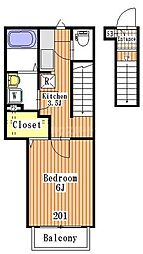 Ruelle 2階1Kの間取り