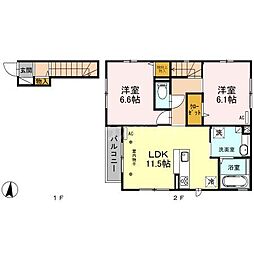 フルール 201 2階2LDKの間取り