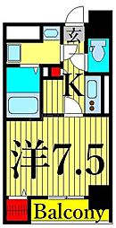 ヒルズ飛鳥山 4階1Kの間取り