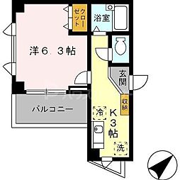 アムールユタカ 1階1Kの間取り