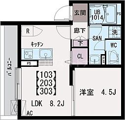 イクシオ高野台 103 1階1LDKの間取り