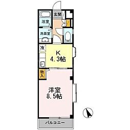 グランシーズアリヤマ 1Kの間取図画像