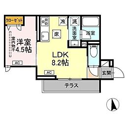 セレスティア徳丸 A 1LDKの間取図画像