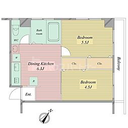 シャンボール大和郷 2DKの間取図画像