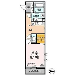 シエルメール 1Kの間取図画像