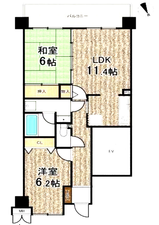 今里パーク・ホームズ　6階(2LDK) 6階の間取り