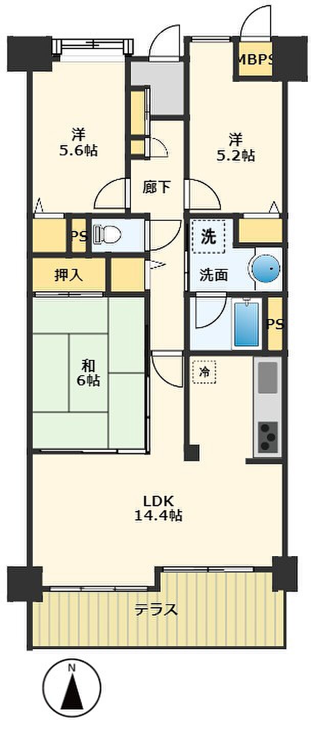 ライオンズマンション若江東2番館(3LDK) 15階の間取り