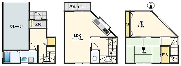 中古戸建　東大阪市近江堂3木・鉄筋コンクリート造3階建て(2LDK)の間取り