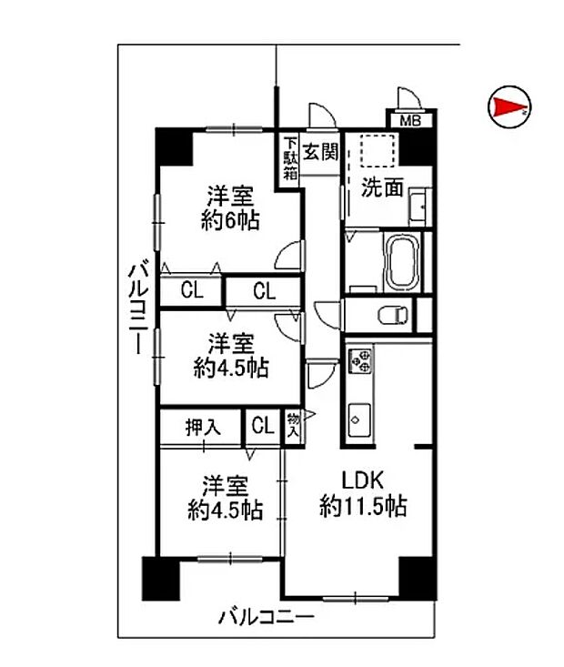 オーク新石切900　2023年8月リフォーム済(3LDK) 9階の間取り