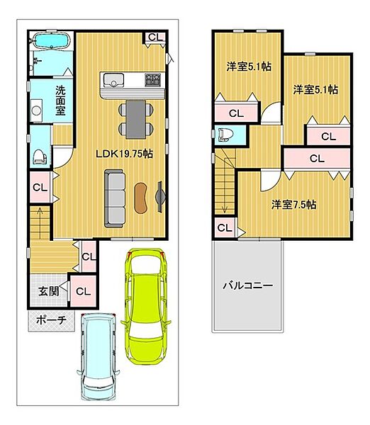 3LDK　参考プラン土地/ 約100m2　 建延/ 約92.34m2　