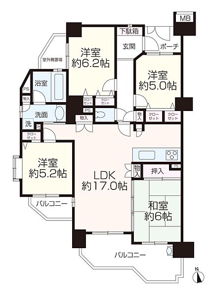 4LDK、価格2780万円、専有面積87.45m2、バルコニー面積13.34m2