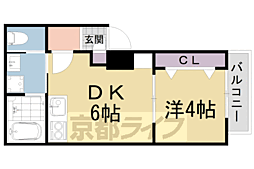 京都市左京区田中門前町アパート 1DKの間取図画像