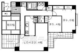京都市営烏丸線 四条駅 徒歩7分の賃貸マンション 4階3LDKの間取り