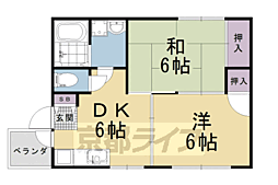 JR山陰本線 太秦駅 徒歩7分の賃貸アパート 2階2DKの間取り
