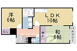 阪急嵐山線 上桂駅 徒歩15分の賃貸マンション 2階2LDKの間取り