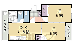 阪急京都本線 桂駅 4kmの賃貸マンション 4階2DKの間取り