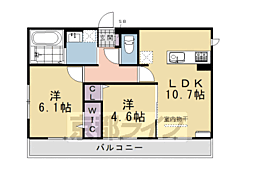 阪急京都本線 桂駅 徒歩14分の賃貸アパート 2階2LDKの間取り