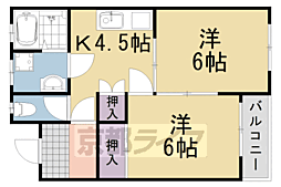 阪急嵐山線 上桂駅 徒歩8分の賃貸アパート 1階2DKの間取り