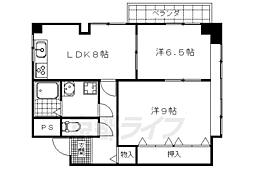 阪急京都本線 桂駅 徒歩1分の賃貸マンション 4階2DKの間取り