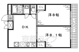 京阪本線 伏見稲荷駅 徒歩8分の賃貸マンション 1階2DKの間取り