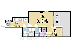 京都地下鉄東西線 石田駅 徒歩15分の賃貸アパート 1階2Kの間取り