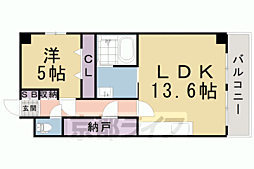 京都市営烏丸線 竹田駅 徒歩8分の賃貸マンション 1階1LDKの間取り