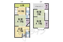 京阪宇治線 観月橋駅 徒歩8分の賃貸テラスハウス 4Kの間取り
