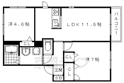 阪急京都本線 西京極駅 徒歩10分の賃貸アパート 2階2LDKの間取り
