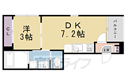 JR山陰本線 花園駅 徒歩3分の賃貸アパート 3階1DKの間取り