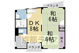 阪急京都本線 桂駅 徒歩5分の賃貸マンション 3階2DKの間取り