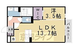 京都市営烏丸線 竹田駅 徒歩17分の賃貸アパート 1階1LDKの間取り
