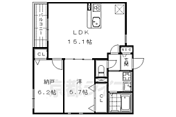 シンフォニーアミゾント夕顔 2階1SLDKの間取り