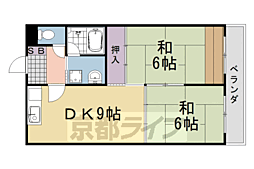 阪急京都本線 桂駅 徒歩20分の賃貸マンション 2階2DKの間取り