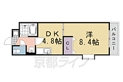 阪急嵐山線 上桂駅 徒歩10分の賃貸マンション 2階1DKの間取り