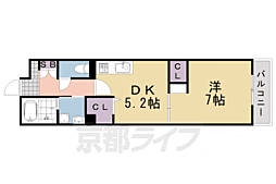 プリムローズ桂川 2階1DKの間取り