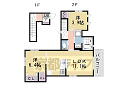 シャーメゾン河原町五条 2階2LDKの間取り