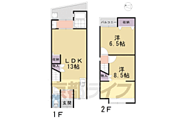 京阪本線 淀駅 徒歩25分の賃貸一戸建て 2LDKの間取り
