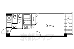 京都市営烏丸線 烏丸御池駅 徒歩6分の賃貸マンション 6階1Kの間取り