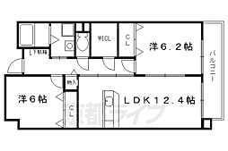 近鉄京都線 伏見駅 徒歩13分の賃貸マンション 4階2LDKの間取り