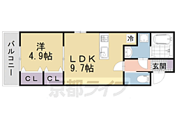 京都地下鉄東西線 石田駅 徒歩9分の賃貸アパート 2階1LDKの間取り