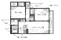 京都市営烏丸線 竹田駅 徒歩10分の賃貸アパート 2階2LDKの間取り