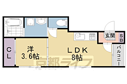 京阪本線 藤森駅 徒歩4分の賃貸アパート 1階1LDKの間取り