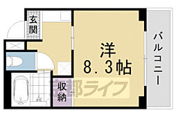 京都市営烏丸線 烏丸御池駅 徒歩8分の賃貸マンション 5階1Kの間取り