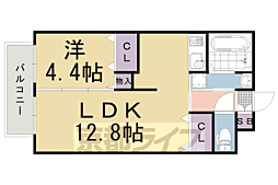 ティアレ長岡京 2階1LDKの間取り