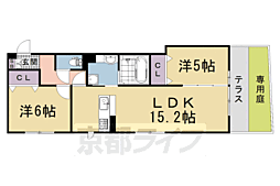 阪急京都本線 西院駅 徒歩8分の賃貸アパート 1階2LDKの間取り