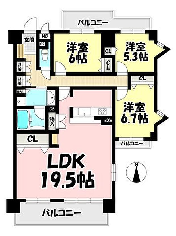 ユニーブル東岡崎(3LDK) 2階の間取り